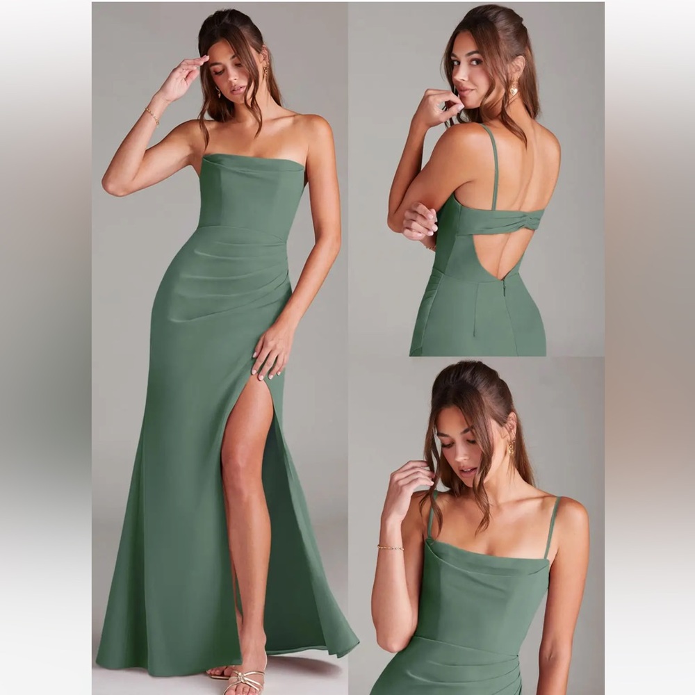 Azazie Chic Strapless Green Gown